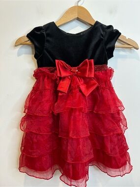 Youngland Toddler Girls Black Velour Red Ruffle Holiday Party Dress